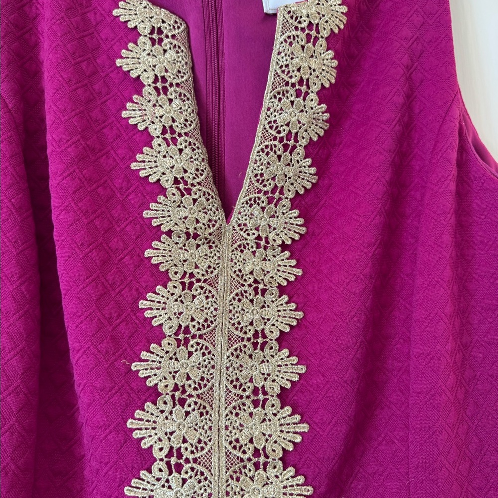 Pappagallo Purple and Gold Sheath Midi Dress V-Neck Sleeveless